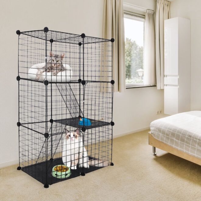 3 Tier Cat Playpen Cage Metal Indoor Cat House Detachable Kitten House with 3 Doors 2 Ladders Large Cat Exercise Place for 1-2 Cats Black - Image 8