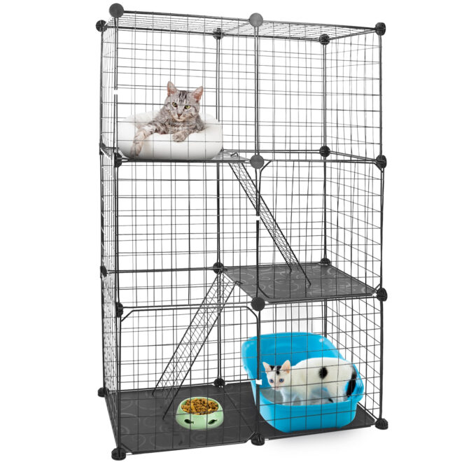 3 Tier Cat Playpen Cage Metal Indoor Cat House Detachable Kitten House with 3 Doors 2 Ladders Large Cat Exercise Place for 1-2 Cats Black - Image 9