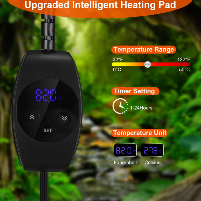 Electric Reptile Heating Pad With Temperature Adjustment IPX7 Waterproof Timer Setting Under Tank Heating Mat for Lizards Turtles Snake Spider Small Animal - Image 3
