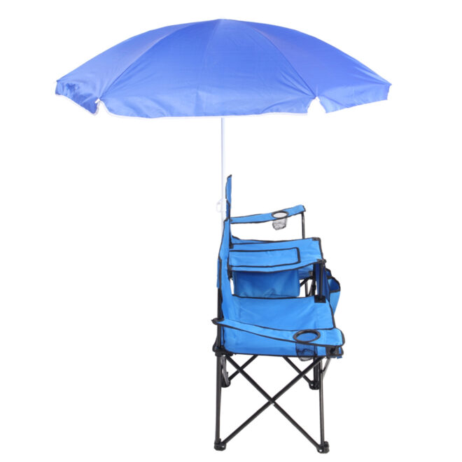 Double Folding Picnic Chairs w/Umbrella Mini Table Beverage Holder Carrying Bag for Beach Patio Pool Park Outdoor Portable Camping Chair (Blue) - Image 7