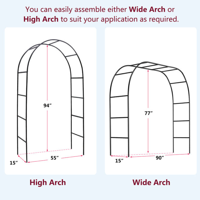 78"H x 45"W Metal Garden Arch Trellis; Adjustable Arbor Trellis for Garden Climbing Plants Support or Wedding Decor - Image 7