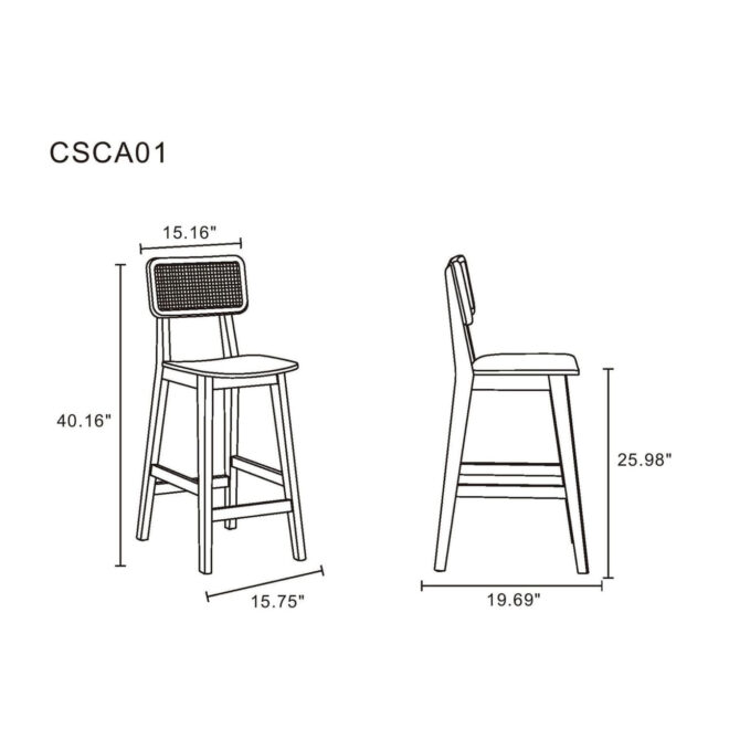 Manhattan Comfort Versailles Counter Stool in Black and Natural Cane - Image 3