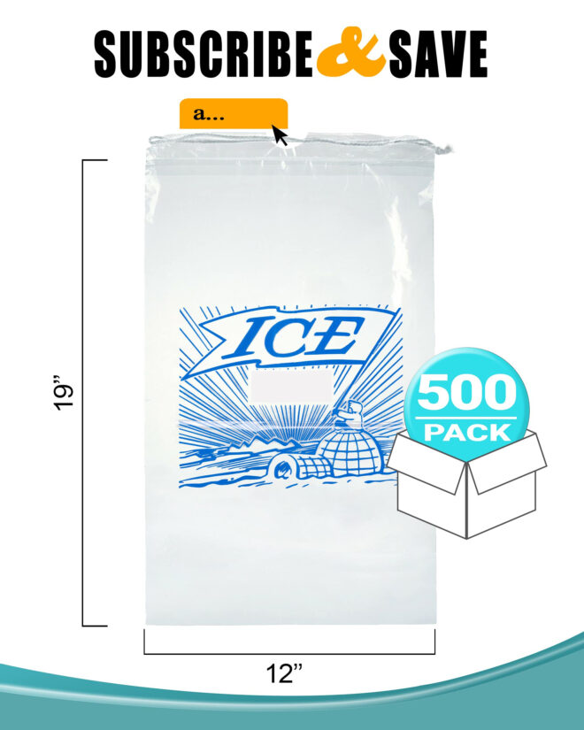 Pack of 500 Printed Metallocene Ice Bags 10 lb, 12 x 19. Polyethylene Bags with Drawstring Closure 12x19. Thickness 1.35 Mil Thick. Ideal for Industrial, Food Service, Health Applications - Image 2