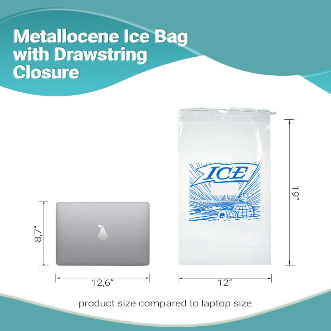 Pack of 500 Printed Metallocene Ice Bags 10 lb, 12 x 19. Polyethylene Bags with Drawstring Closure 12x19. Thickness 1.35 Mil Thick. Ideal for Industrial, Food Service, Health Applications - Image 4