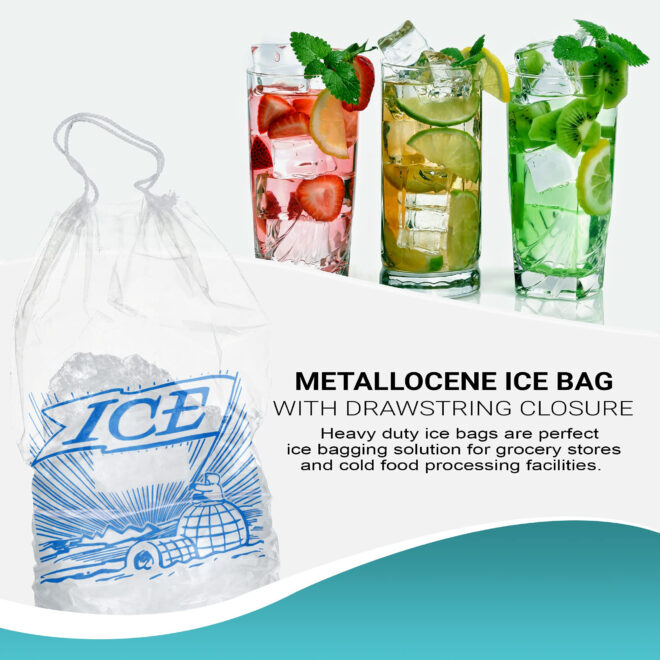 Pack of 500 Printed Metallocene Ice Bags 10 lb, 12 x 19. Polyethylene Bags with Drawstring Closure 12x19. Thickness 1.35 Mil Thick. Ideal for Industrial, Food Service, Health Applications - Image 6