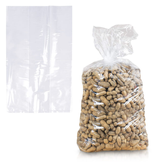 Clear Gusseted Poly Bags, 8 x 4 x 20 Inches. Pack of 1000 Waterproof Flat Bottom Gusseted Plastic Bags with Open Top. 2 Mil Thick Party Clear Plastic Bags for Packaging Popcorn, Cookies, Bread