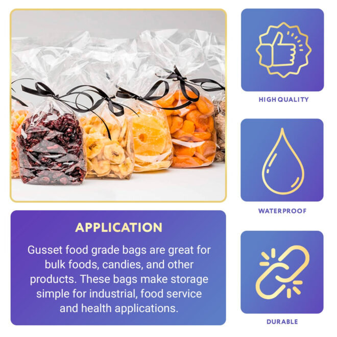 Clear Gusseted Poly Bags, 8 x 3 x 20 Inches. Pack of 1000 Waterproof Flat Bottom Gusseted Plastic Bags with Open Top. 2 Mil Thick Party Clear Plastic Bags for Packaging Popcorn, Cookies, Bread - Image 4