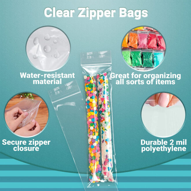 Clear Plastic Reclosable Zipper Bags, 2 x 8 Inches. Pack of 1000 Reclosable Plastic Bags with Zipper Closure. 2 Mil Plastic Jewelry Bags. Waterproof Reclosable Zip Bags for Industrial Use - Image 4