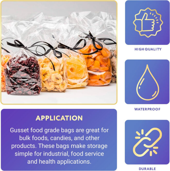 Pack of 100 Clear Gusseted Poly Bags 4 x 2 x 10 Clear Polyethylene Bags 4x2x10 Expandable Side Gusset Bags Thickness 2 Mil for Food Service Industrial Health Needs Wholesale Price - Image 4