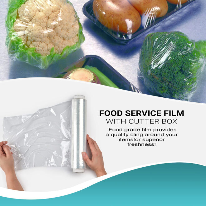 6 Rolls of Food Service Film 12" x 2000' with Cutter Box. PVC Food Wrap Film. Food Service Grade Film for Bakery, Deli, Restaurant, Kitchen. Commercial Grade Film Wrap. Cutter Dispenser - Image 5