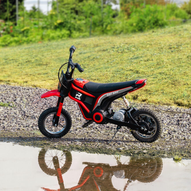 Aosom Electric Dirt Bike with Twist Grip Throttle, 24V 350W Off-Road Electric Motorcycle, Up to 15 MPH with Brake, Music Horn, Rear Suspension for Ages 13+ Years, Red - Image 6