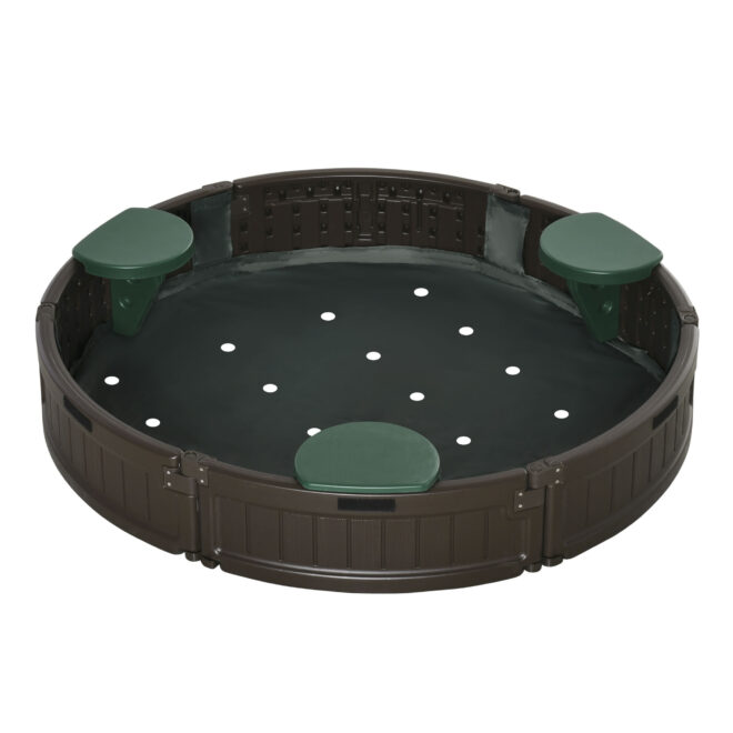 Outsunny Kids Outdoor Sandbox with Cover Garden Bed, Easy Assembly Children's Round Sandbox for Backyard, Brown, 48.5" x 48.5" x 8.75" - Image 3