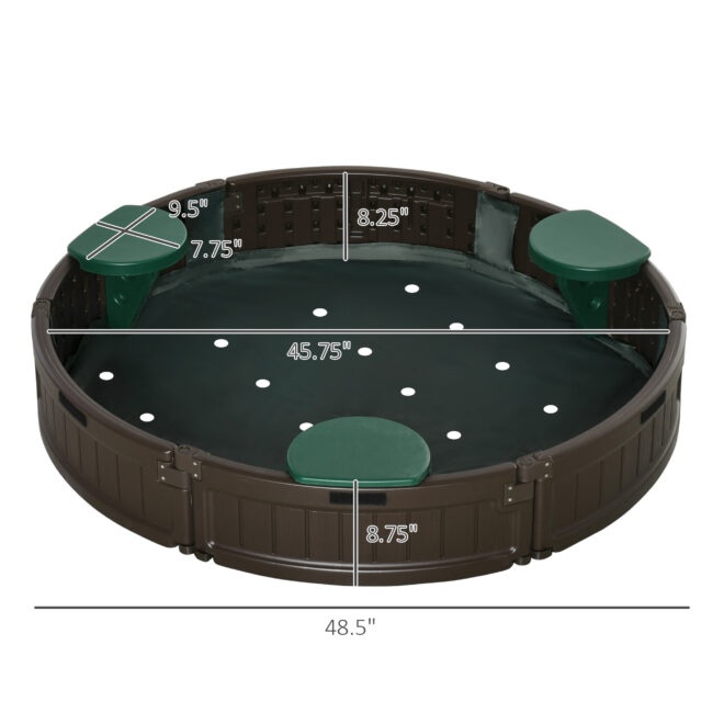 Outsunny Kids Outdoor Sandbox with Cover Garden Bed, Easy Assembly Children's Round Sandbox for Backyard, Brown, 48.5" x 48.5" x 8.75" - Image 10
