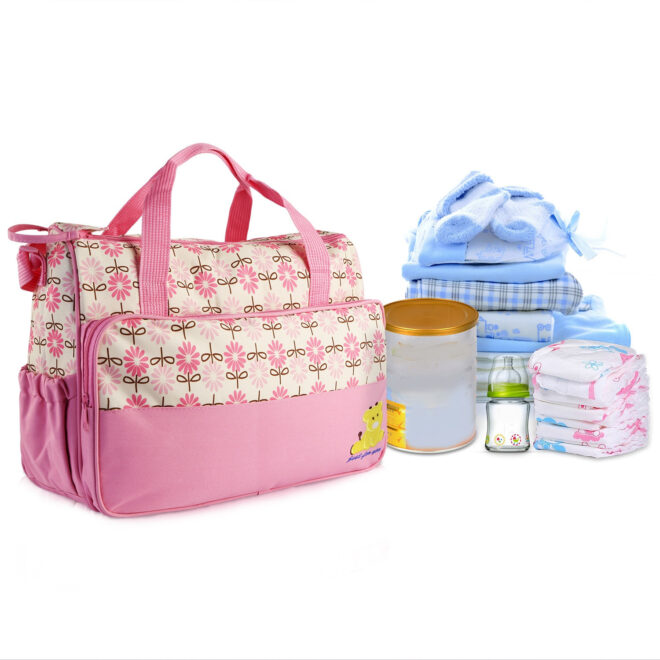 5PCS Baby Nappy Diaper Bags Set Mummy Diaper Shoulder Bags w/ Nappy Changing Pad Insulated Pockets Travel Tote Bags - Image 2
