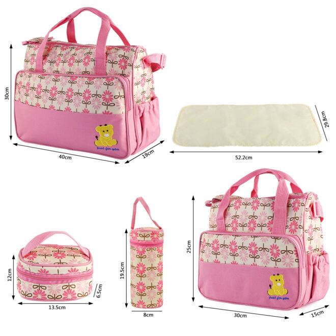 5PCS Baby Nappy Diaper Bags Set Mummy Diaper Shoulder Bags w/ Nappy Changing Pad Insulated Pockets Travel Tote Bags - Image 6