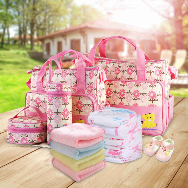 5PCS Baby Nappy Diaper Bags Set Mummy Diaper Shoulder Bags w/ Nappy Changing Pad Insulated Pockets Travel Tote Bags - Image 10