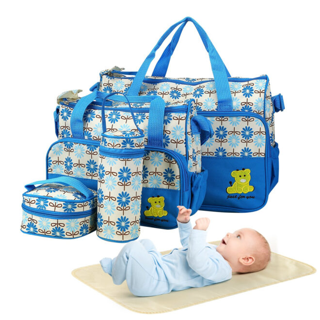 5PCS Baby Nappy Diaper Bags Set Mummy Diaper Shoulder Bags w/ Nappy Changing Pad Insulated Pockets Travel Tote Bags - Image 22