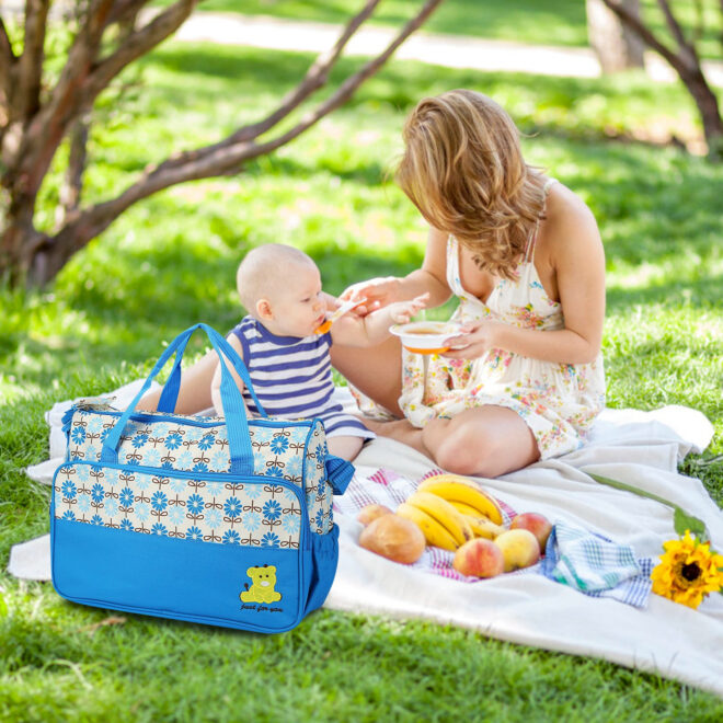 5PCS Baby Nappy Diaper Bags Set Mummy Diaper Shoulder Bags w/ Nappy Changing Pad Insulated Pockets Travel Tote Bags - Image 27