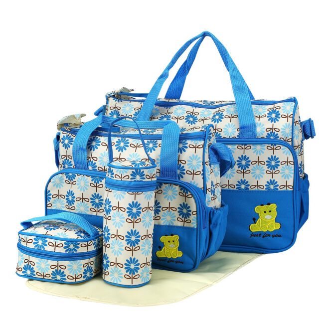 5PCS Baby Nappy Diaper Bags Set Mummy Diaper Shoulder Bags w/ Nappy Changing Pad Insulated Pockets Travel Tote Bags - Image 21