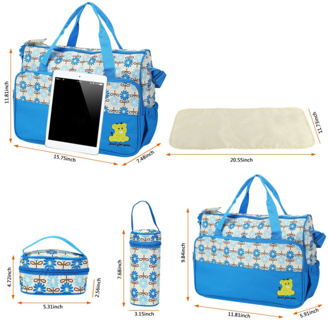 5PCS Baby Nappy Diaper Bags Set Mummy Diaper Shoulder Bags w/ Nappy Changing Pad Insulated Pockets Travel Tote Bags - Image 30
