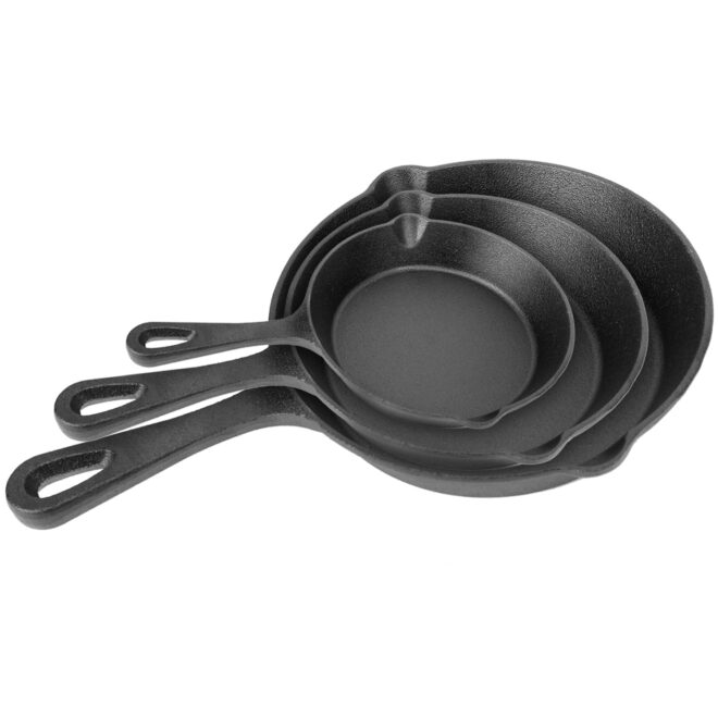 3Pcs Pre-Seasoned Cast Iron Skillet Set 6/8/10in Non-Stick Oven Safe Cookware Heat-Resistant Frying Pan - Image 9