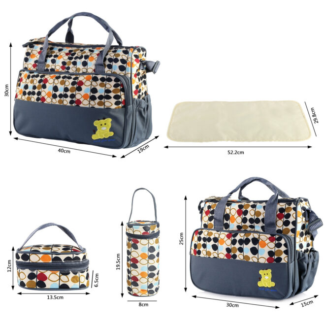 5PCS Baby Nappy Diaper Bags Set Mummy Diaper Shoulder Bags w/ Nappy Changing Pad Insulated Pockets Travel Tote Bags - Image 16
