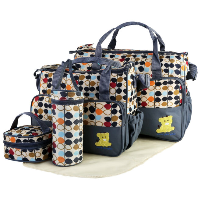 5PCS Baby Nappy Diaper Bags Set Mummy Diaper Shoulder Bags w/ Nappy Changing Pad Insulated Pockets Travel Tote Bags - Image 11