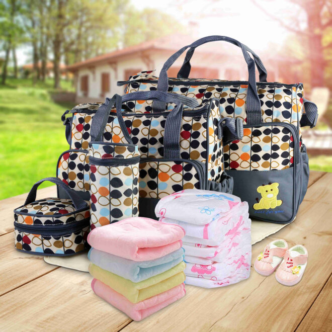 5PCS Baby Nappy Diaper Bags Set Mummy Diaper Shoulder Bags w/ Nappy Changing Pad Insulated Pockets Travel Tote Bags - Image 20
