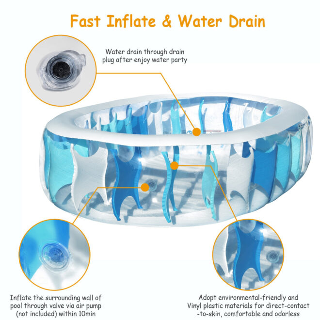 90×60×20In Inflatable Swimming Pool Blow Up Family Pool For Kids Foldable Swim Ball Pool Center - Image 2