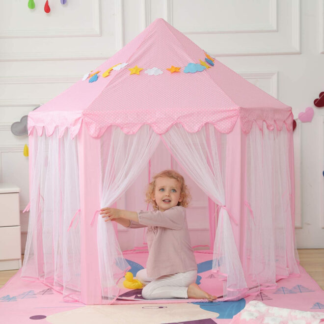 Outdoor Indoor Portable Folding Princess Castle Tent Kids Children Funny Play Fairy House Kids Play Tent(Warm LED Star Lights) - Image 13