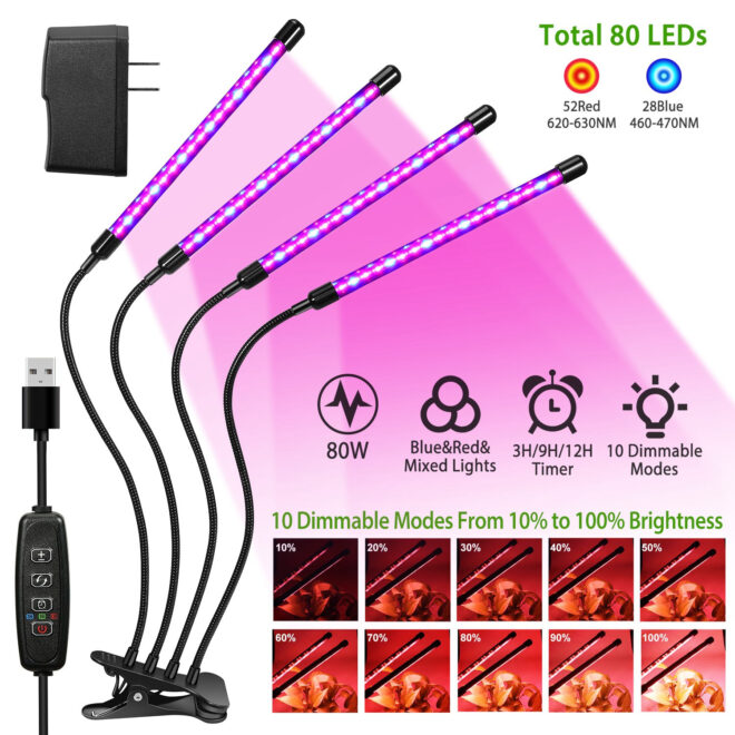 Grow Lights for Indoor Plants, iMounTEK 80W 80 LEDs Plant Lights with Red Blue Full Spectrum 10 Dimmable Level - Image 11
