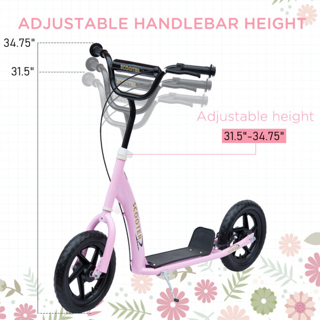 HOMCOM Kick Scooter for Kids 5-12 Years Old, Big Wheel Kids Scooter with Adjustable Height Handlebar, Non-slip Footplate, Rear Brake, Pink - Image 4