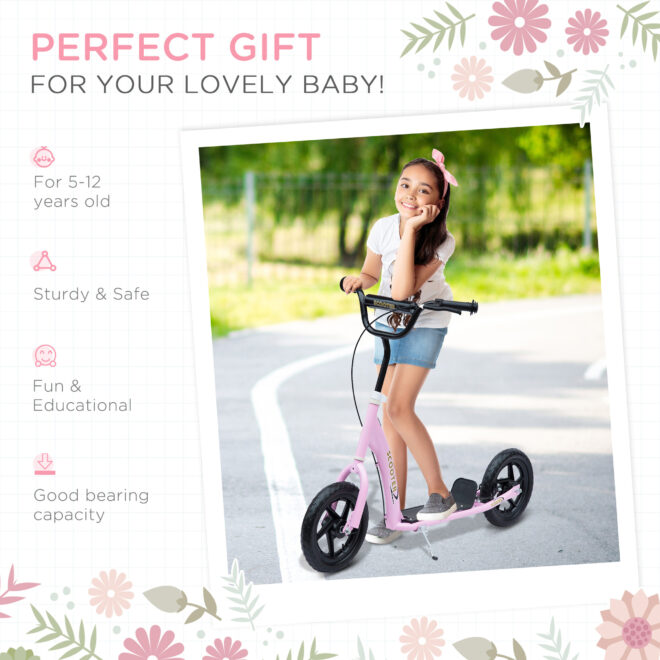 HOMCOM Kick Scooter for Kids 5-12 Years Old, Big Wheel Kids Scooter with Adjustable Height Handlebar, Non-slip Footplate, Rear Brake, Pink - Image 6