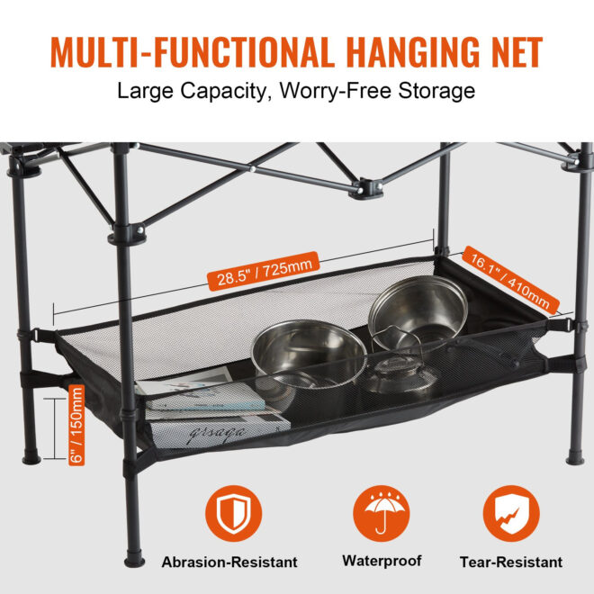 VEVOR Folding Camping Table, Outdoor Portable Side Tables, Lightweight Fold Up Table, Aluminum & Steel Ultra Compact Work Table with Large Storage and Carry Bag, For Beach, Picnic, Travel, 24x16 inch - Image 5