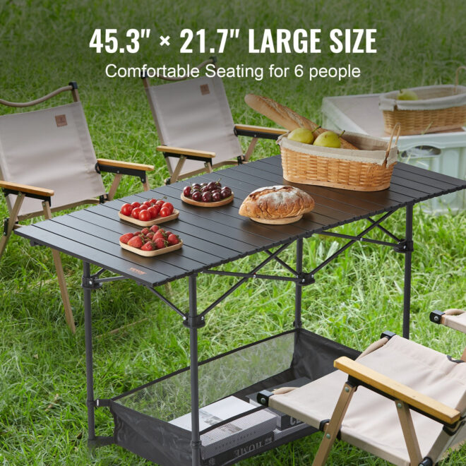 VEVOR Folding Camping Table, Outdoor Portable Side Tables, Lightweight Fold Up Table, Aluminum & Steel Ultra Compact Work Table with Large Storage and Carry Bag, For Beach, Picnic, Travel, 24x16 inch - Image 6
