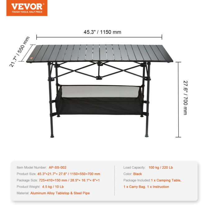 VEVOR Folding Camping Table, Outdoor Portable Side Tables, Lightweight Fold Up Table, Aluminum & Steel Ultra Compact Work Table with Large Storage and Carry Bag, For Beach, Picnic, Travel, 24x16 inch - Image 7