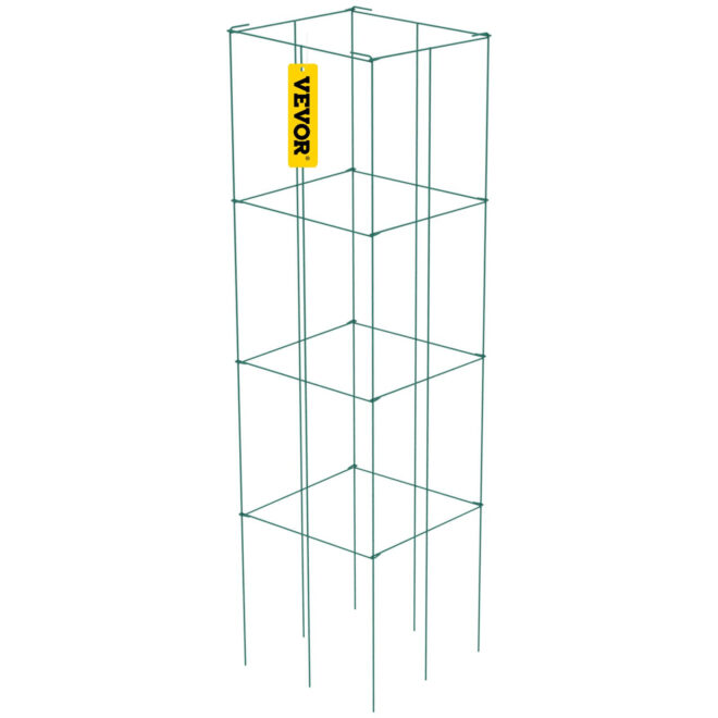 VEVOR Tomato Cages, 14.6" x 14.6" x 39.4", 6 Packs Square Plant Support Cages, Green PVC-Coated Steel Tomato Towers for Climbing Vegetables, Plants, Flowers, Fruits - Image 10