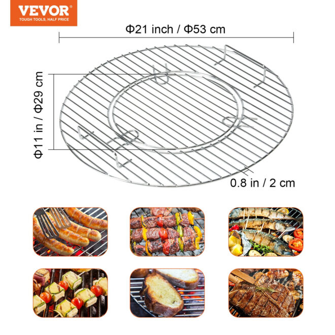 VEVOR 21 Inch Cooking Grate for 21 inch Kettle Grill, Round Replacement Charcoal Grates, Iron Gas Grill Replacement Parts for Outdoor Cooking, Barbecue Camping, Picnic, Patio and Backyard, Silver - Image 7