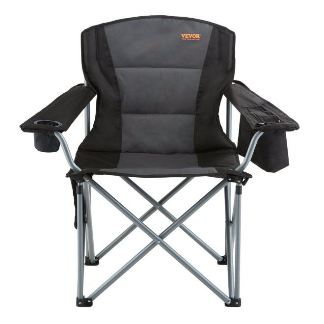 VEVOR Camping Folding Chair for Adults, Portable Heavy Duty Outdoor Quad Lumbar Back Padded Arm Chairs with Side Pockets, Cup Holder and Cooler Bag for Beach, Lawn, Picnic, Fishing, Backpacking, Black - Image 11