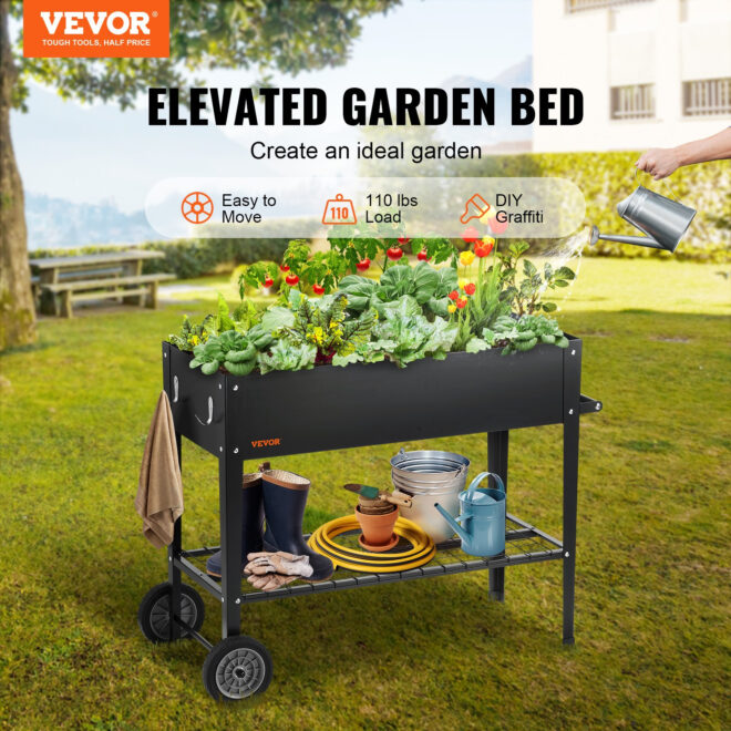 VEVOR Raised Garden Bed, 42.5 x 19.5 x 31.5 inch Galvanized Metal Planter Box, Elevated Outdoor Planting Boxes with Legs, for Growing Flowers/Vegetables/Herbs in Backyard/Garden/Patio/Balcony, Black - Image 2
