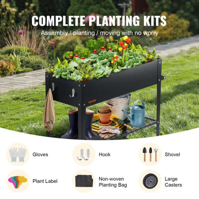 VEVOR Raised Garden Bed, 42.5 x 19.5 x 31.5 inch Galvanized Metal Planter Box, Elevated Outdoor Planting Boxes with Legs, for Growing Flowers/Vegetables/Herbs in Backyard/Garden/Patio/Balcony, Black - Image 3