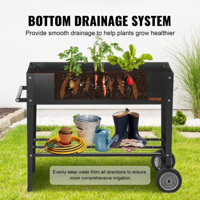 VEVOR Raised Garden Bed, 42.5 x 19.5 x 31.5 inch Galvanized Metal Planter Box, Elevated Outdoor Planting Boxes with Legs, for Growing Flowers/Vegetables/Herbs in Backyard/Garden/Patio/Balcony, Black - Image 5