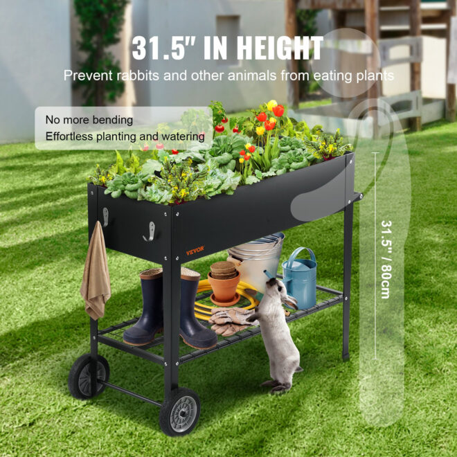 VEVOR Raised Garden Bed, 42.5 x 19.5 x 31.5 inch Galvanized Metal Planter Box, Elevated Outdoor Planting Boxes with Legs, for Growing Flowers/Vegetables/Herbs in Backyard/Garden/Patio/Balcony, Black - Image 6