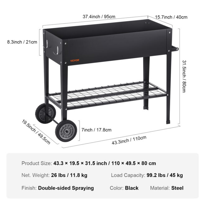 VEVOR Raised Garden Bed, 42.5 x 19.5 x 31.5 inch Galvanized Metal Planter Box, Elevated Outdoor Planting Boxes with Legs, for Growing Flowers/Vegetables/Herbs in Backyard/Garden/Patio/Balcony, Black - Image 7