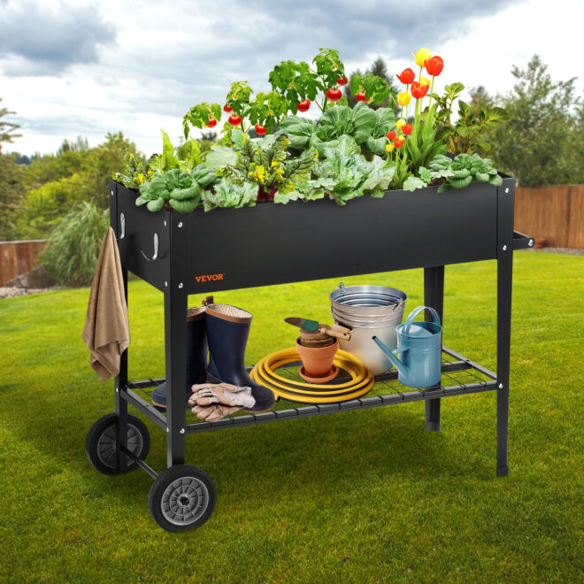 VEVOR Raised Garden Bed, 42.5 x 19.5 x 31.5 inch Galvanized Metal Planter Box, Elevated Outdoor Planting Boxes with Legs, for Growing Flowers/Vegetables/Herbs in Backyard/Garden/Patio/Balcony, Black - Image 8