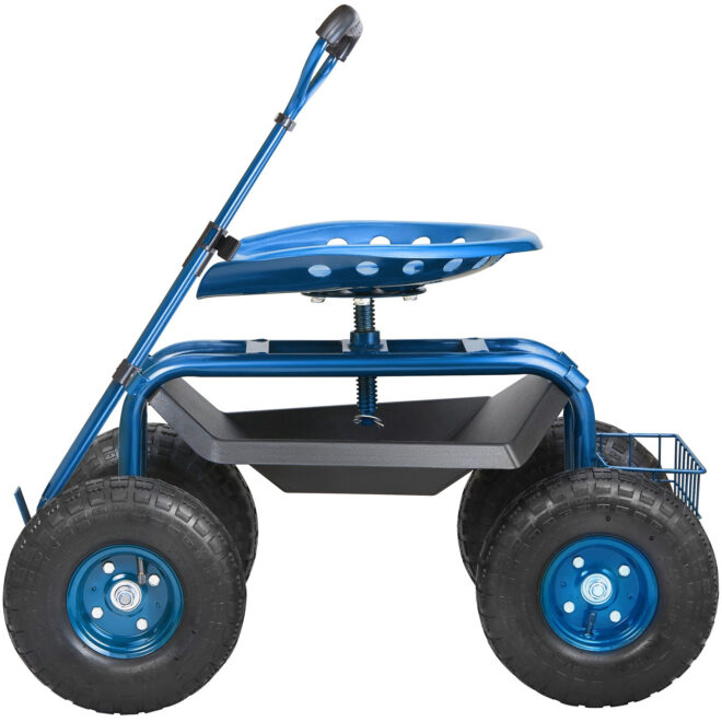 VEVOR Garden Cart Rolling Workseat with Wheels, Gardening Stool for Planting, 360 Degree Swivel Seat, Wagon Scooter with Steering Handle & Utility Tool Tray, Use for Patio, Yard, and Outdoors, Blue - Image 11