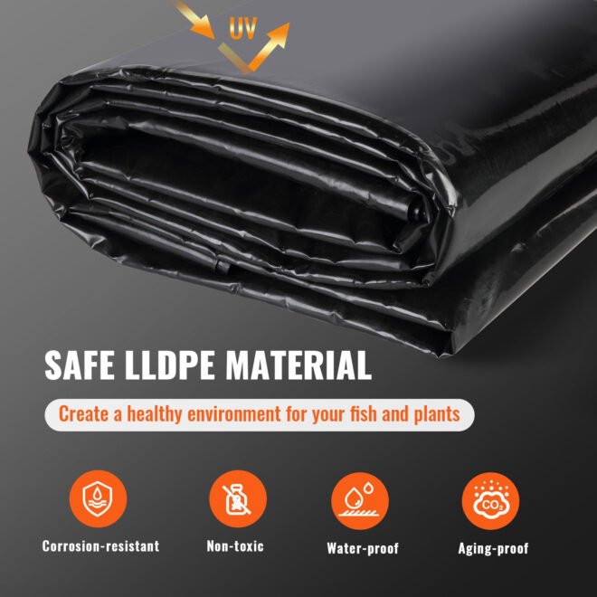VEVOR Pond Liner, 10 x 13 ft 20 Mil Thickness, Pliable LLDPE Material Pond Skins, Easy Cutting Underlayment for Fish or Koi Ponds, Water Features, Waterfall Base , Fountains, Water Gardens, Black - Image 3
