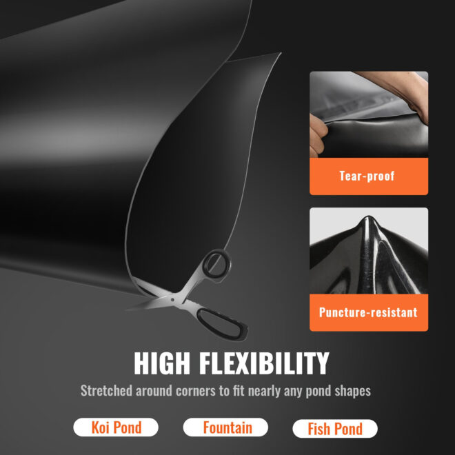 VEVOR Pond Liner, 10 x 13 ft 20 Mil Thickness, Pliable LLDPE Material Pond Skins, Easy Cutting Underlayment for Fish or Koi Ponds, Water Features, Waterfall Base , Fountains, Water Gardens, Black - Image 5