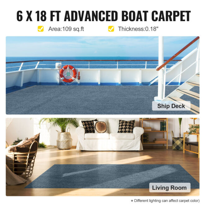 VEVOR Gray Marine Carpet 6 ft x 18 ft Boat Carpet Rugs Indoor Outdoor Rugs for Patio Deck Anti-Slide TPR Water-Proof Back Cut Outdoor Marine Carpeting Easy Clean Outdoor Carpet Roll - Image 2
