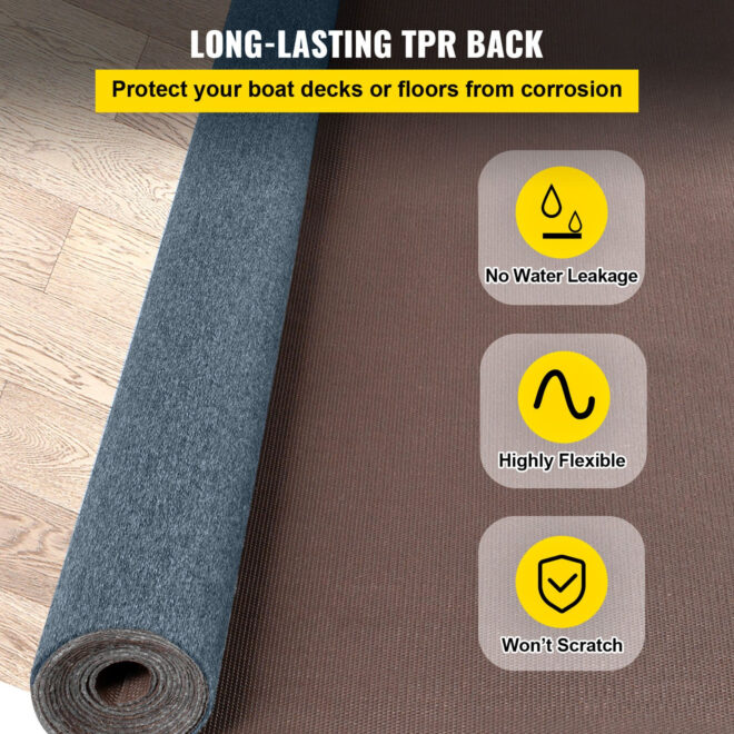 VEVOR Gray Marine Carpet 6 ft x 18 ft Boat Carpet Rugs Indoor Outdoor Rugs for Patio Deck Anti-Slide TPR Water-Proof Back Cut Outdoor Marine Carpeting Easy Clean Outdoor Carpet Roll - Image 4
